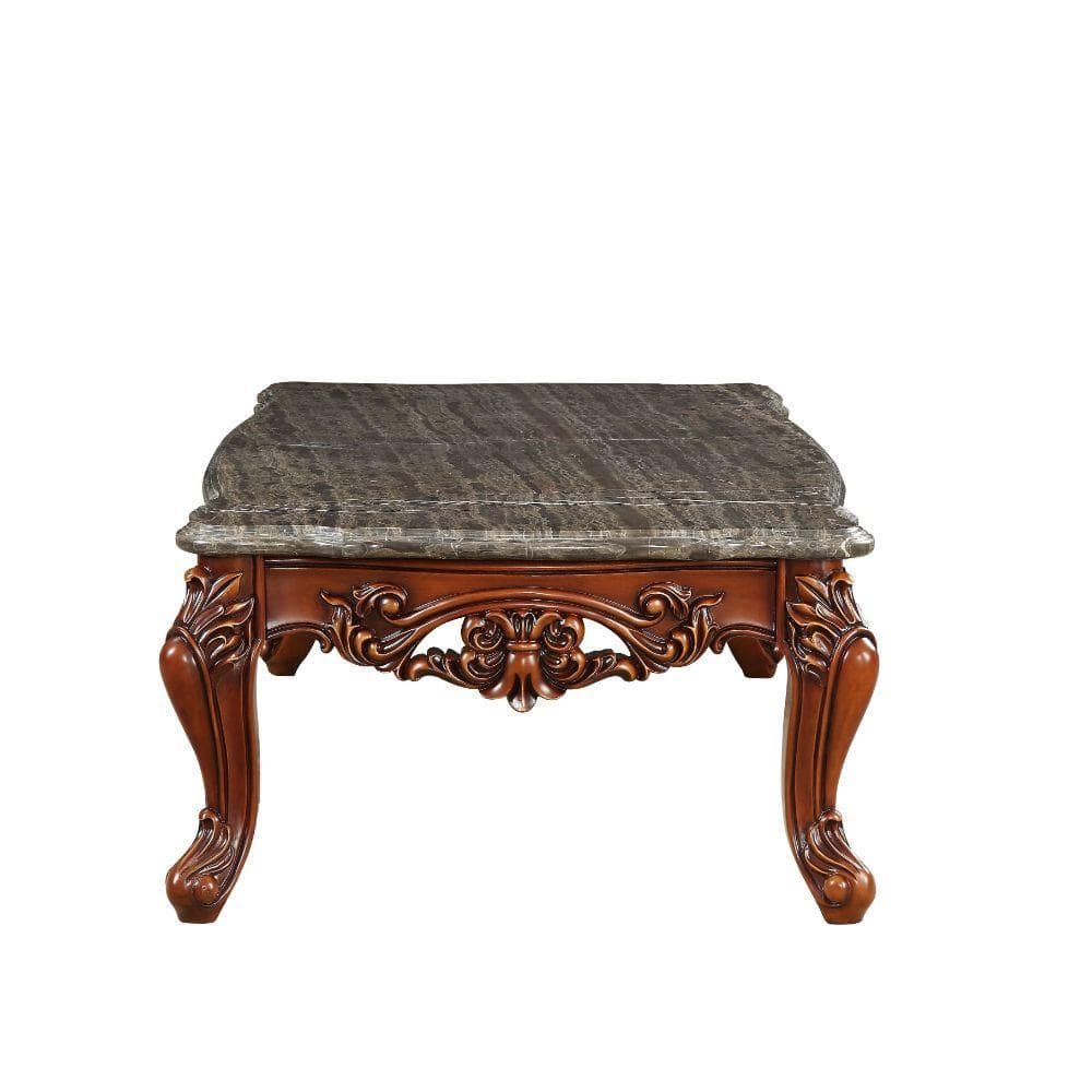 Eustoma Dark Brown Marble and Walnut Rectangular Coffee Table