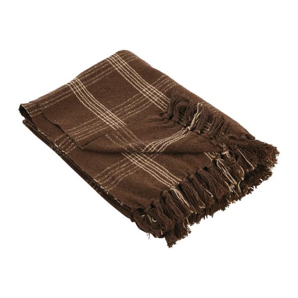 Storied Home Brown Plaid Recycled Cotton Throw Blanket