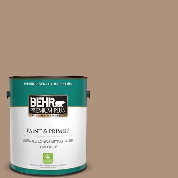 BEHR PREMIUM PLUS 1 gal. #PPU4-04 Soft Chamois Semi-Gloss Enamel Low Odor Interior Paint & Primer