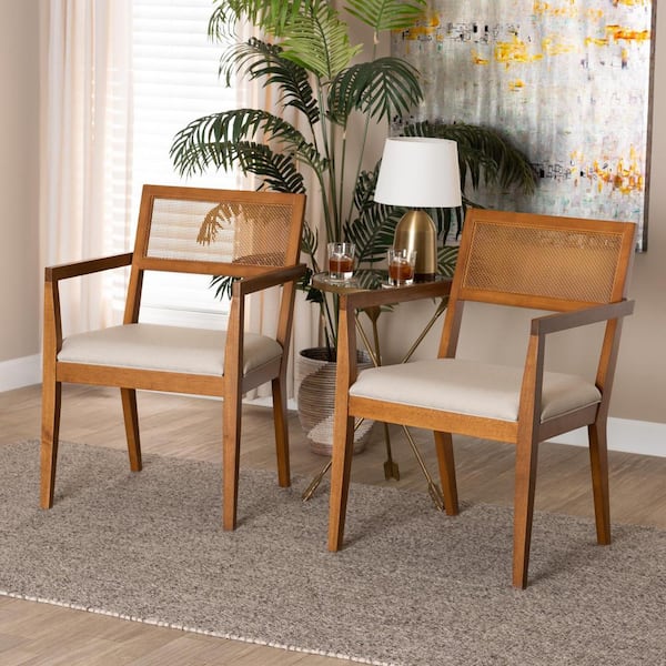 Baxton Studio Emilia Beige and Walnut Brown Armchair