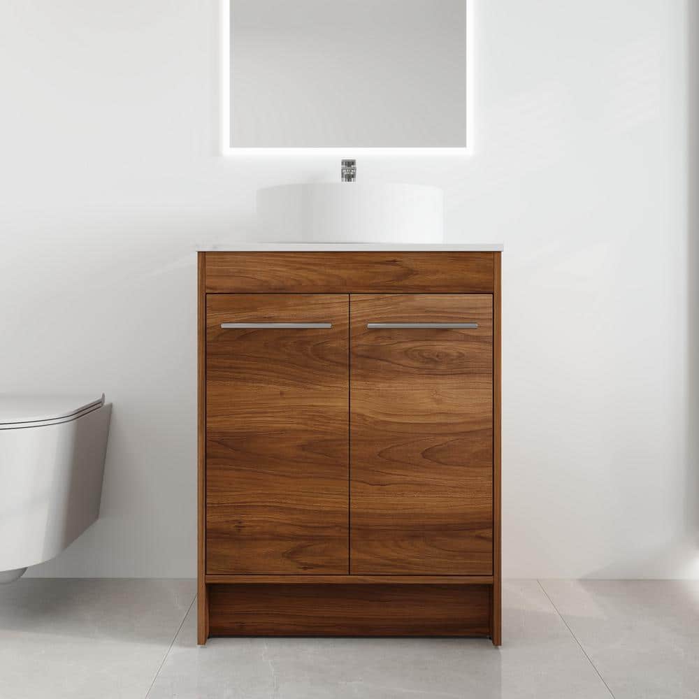 23.6 in. W x 18.9 in. D x 35.7 in. H Brown Freestanding Bath Vanity with Wh