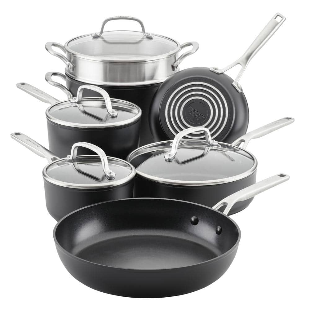 KitchenAid Hard-Anodized Nonstick Cookware Pots and Pans Set, 10-Piece,  Onyx Black - On Sale - Bed Bath & Beyond - 37960445