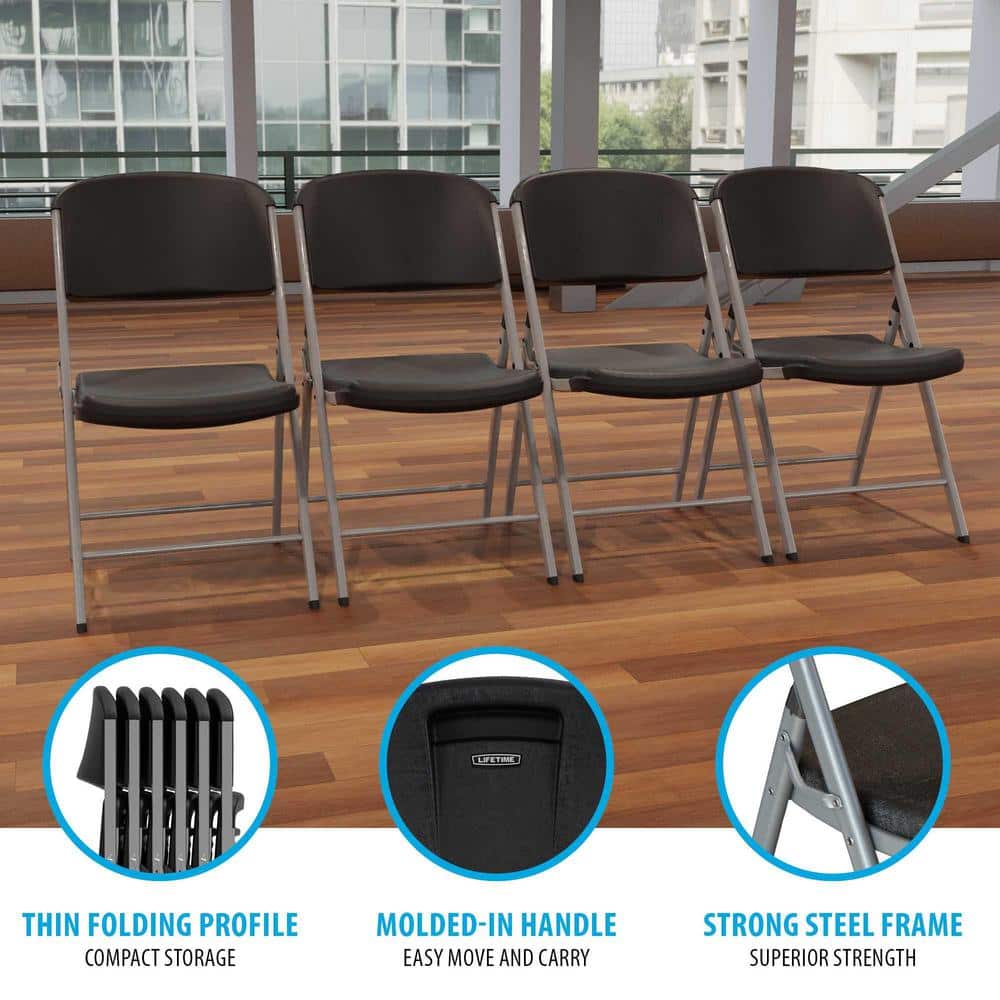 Lifetime Black and Silver Folding Chairs, Set of 4