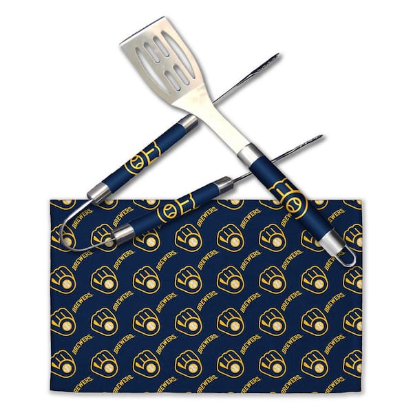 THE NORTHWEST GROUP MLB Brewers Stainless Steel BBQ Grilling Utensil Set Outdoor Kitchen Accessories