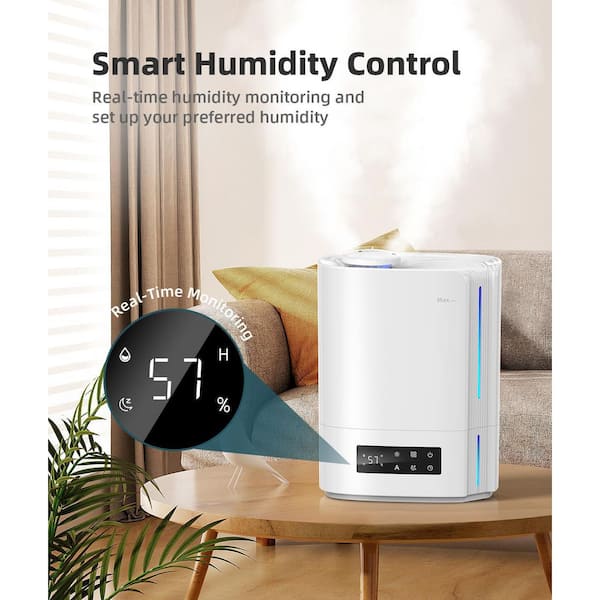1.6 gal. Ultrasonic Cool Mist Humidifier for Bedroom, Quiet Top Fill Air Treatment for Large Rooms, White Plastic