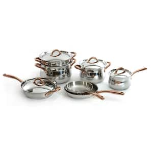 Ouro 11-Piece Stainless Steel Nonstick Cookware Set in Silver and Rose Gold