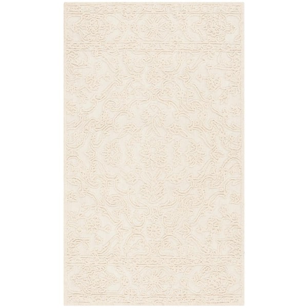 SAFAVIEH Trace Ivory Doormat 3 ft. x 4 ft. Floral Medallion Area Rug