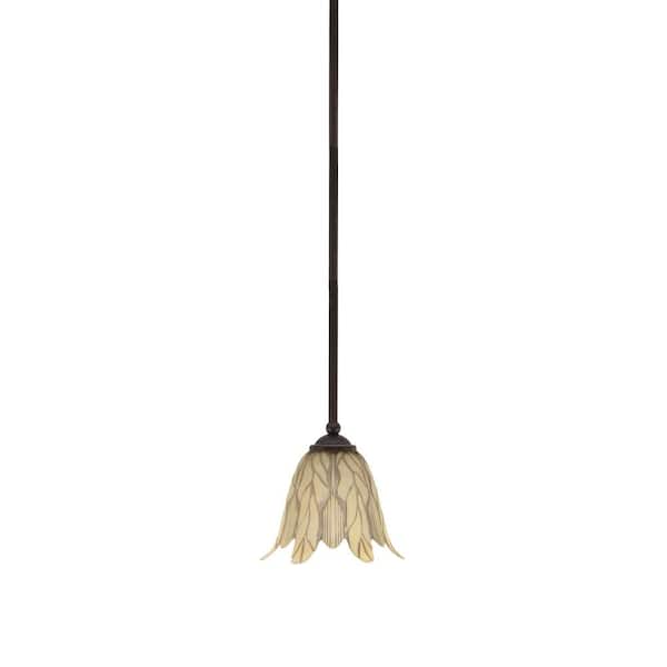 Unbranded Clevelend 100-Watt 1-Light Brown Pendant Mini Pendant Light with Vanilla Leaf Glass Shade and Light Bulb Not Included