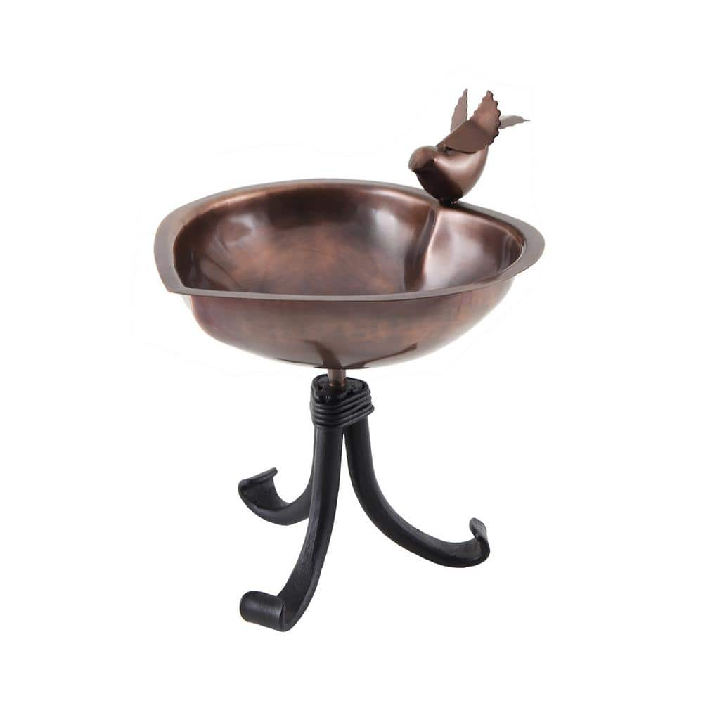 ACHLA DESIGNS 9 in. Dia, Antique Copper Heart Shaped Birdbath Bowl with Tripod Stand