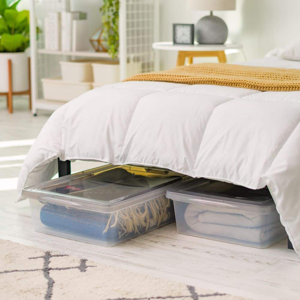 Clear Stackable Plastic Underbed Storage Bins with Lids, Set of 6