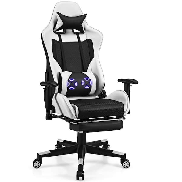 White Iron Reclining Gaming Chairs with Adjustable Arms