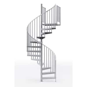 Reroute Galvanized Exterior 60in Diameter, Fits Height 85in - 95in, 2 42in Tall Platform Rails Spiral Staircase Kit