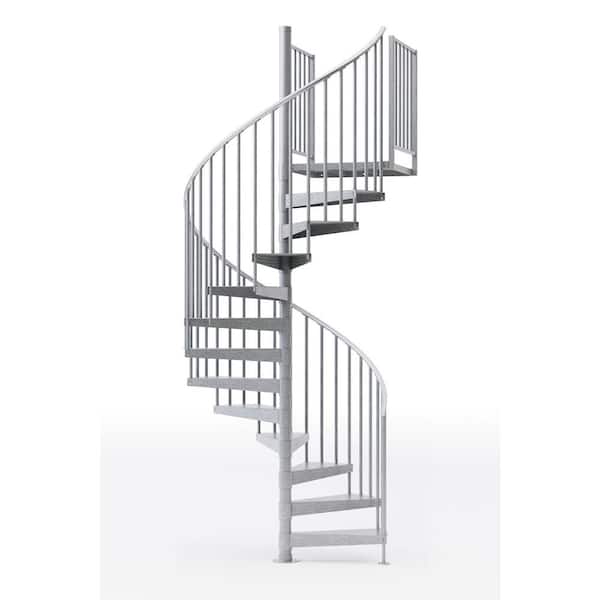 Mylen STAIRS Reroute Galvanized Exterior 60in Diameter, Fits Height 85in - 95in, 2 42in Tall Platform Rails Spiral Staircase Kit