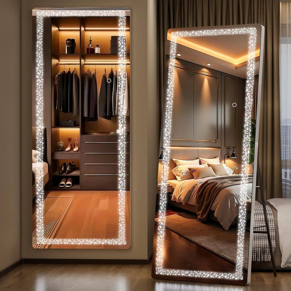 Vosuja 16 in. W x 56 in. H LED Full-Length White Frame Mirror with