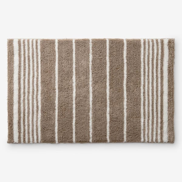 Company Cotton Plush Spa Stripe 21 in. x 34 in. Mocha Bath Rug