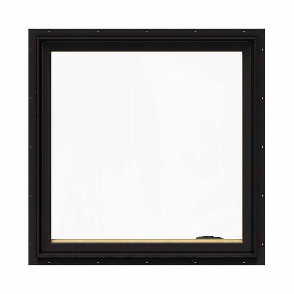 JELD-WEN 36.75 in. x 36.75 in. W-2500 Series Black Painted Clad Wood Right-Handed Casement Window with BetterVue Mesh Screen