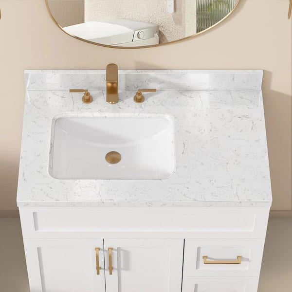 Zeafive CTK 36 in. W x 22 in. D Engineered Stone White Rectangular