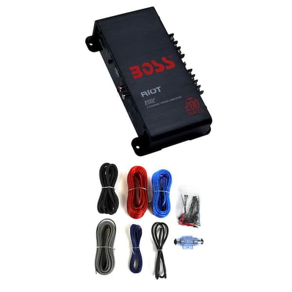 BOSS AUDIO SYSTEMS 200-Watt 2-Channel RIOT Car Audio Power Amplifier Amp Plus 8-Gauge Amp Kit