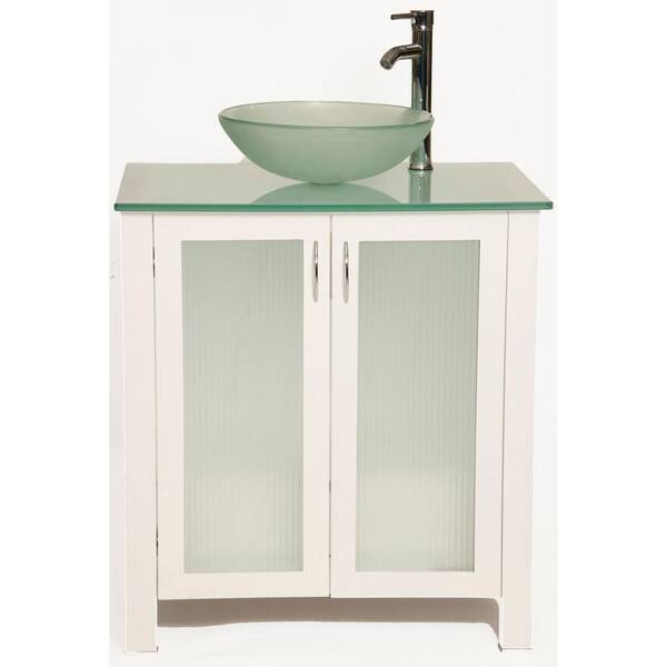 Bionic Allison 31 in. Vanity in White with Glass Vanity Top and Vessel Sink in Frosted-DISCONTINUED