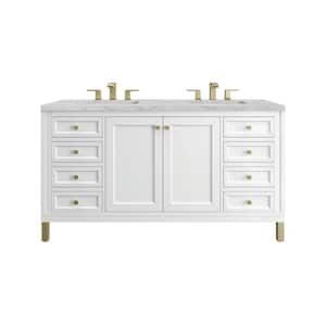Chicago 60.0 in. W x 23.5 in. D x 34.0 in. H Bathroom Vanity in Glossy White with Victorian Silver Silestone Quartz Top
