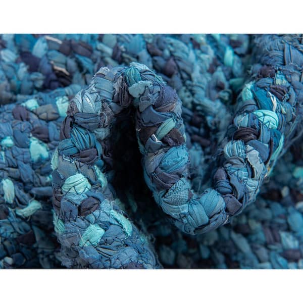 Unique Loom Braided Chindi Blue/Multi 3 ft. x 3 ft. Round Area Rug 3142937  - The Home Depot