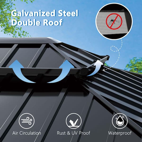 12 ft. x 20 ft. Aluminum Hardtop Gazebo with Galvanized Double Roof and Textilene Netting