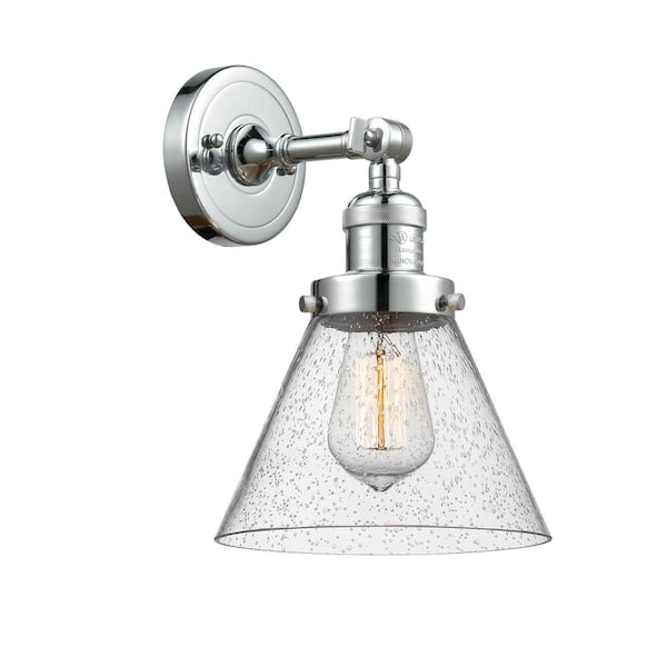 Cone 1-Light Polished Chrome, Seedy Wall Sconce with Clear Glass Shade
