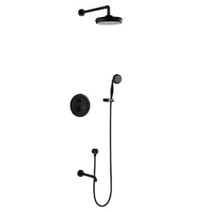 Double-Handle 1-Spray Tub and Shower Faucet 1.8 GPM Brass 8 in Wall Mount Shower System in Matte Black Valve Included