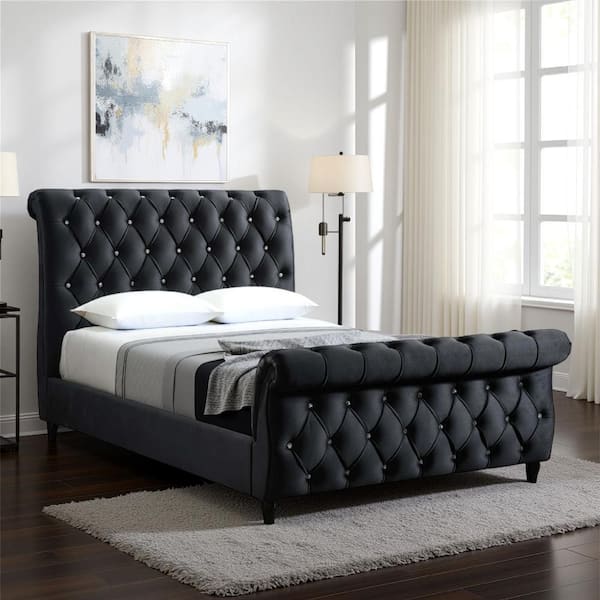 Benjara Ellowen Black Wood Frame Queen Panel Bed with