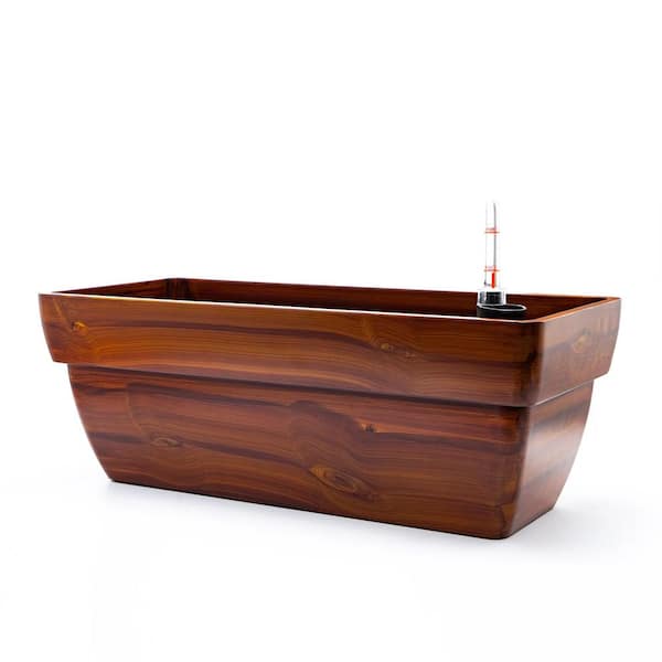 Cubilan Dark Outdoor Wood Rectangle Selfwatering Planter Pot for Flower Plant-Material Wood/ABS 22.8 x 9.8 x 8.2 in. (L x W x H)