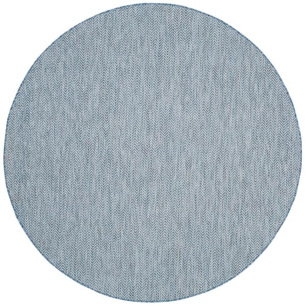 Courtyard Navy/Gray 9 ft. x 9 ft. Round Solid Color Chevron Indoor/Outdoor Area Rug