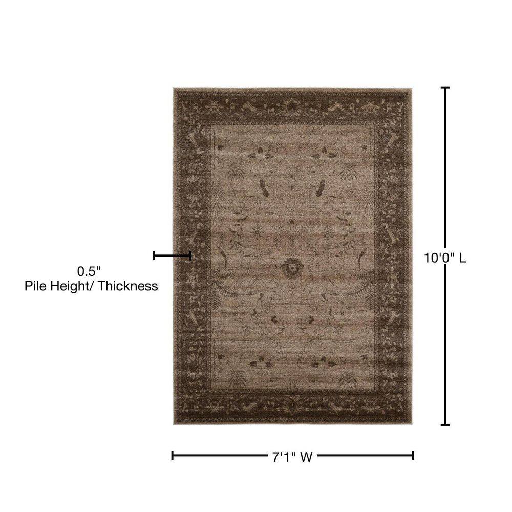 La Jolla Easy-Care Floral Brown Synthetic Area Rug, 7x10 ft