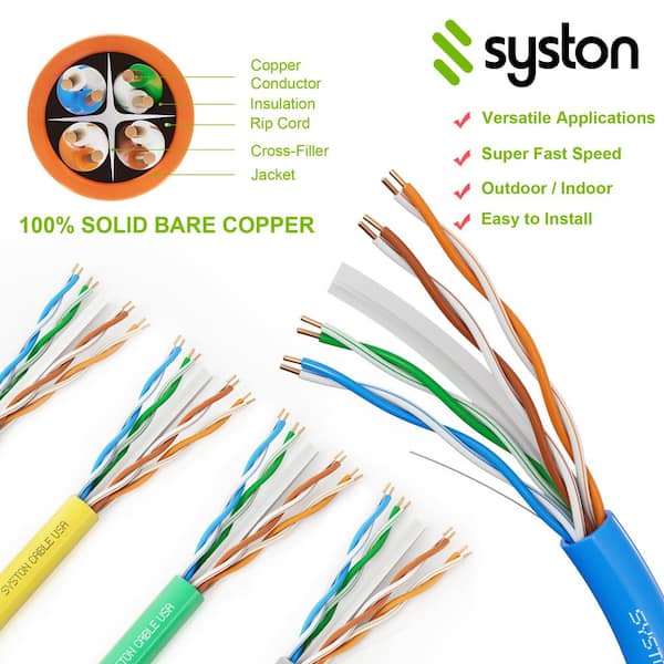 50 ft. Black 23/4 Solid Copper Cat6e CMP (Plenum) Bulk Data Cable