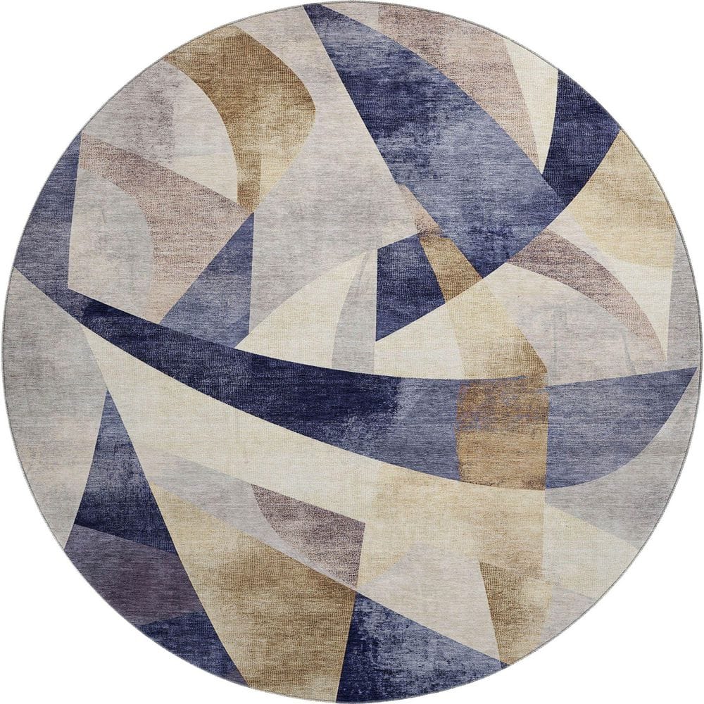 Mayfield Premium Machine Washable Abstract AMF1836 Navy 8 ft. x 8 ft. Round Rug price history on PriceWatchPro