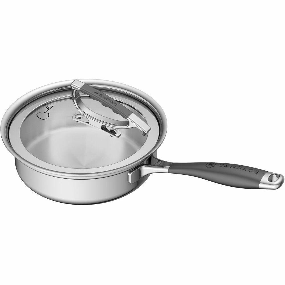 CookCraft by Candace 1.25 qt. Stainless Steel Saute Pan with Glass Lid ...