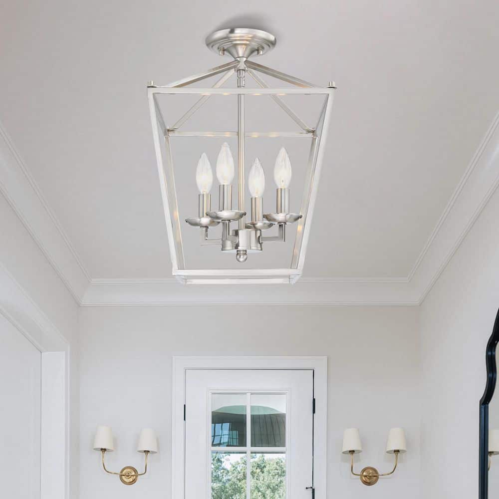 Wispfire 4-Light Indoor Brushed Nickel Modern Chandelier Light with Caged Metal Shade, Semi Flush mount, E12 Lamp holder price history on PriceWatchPro