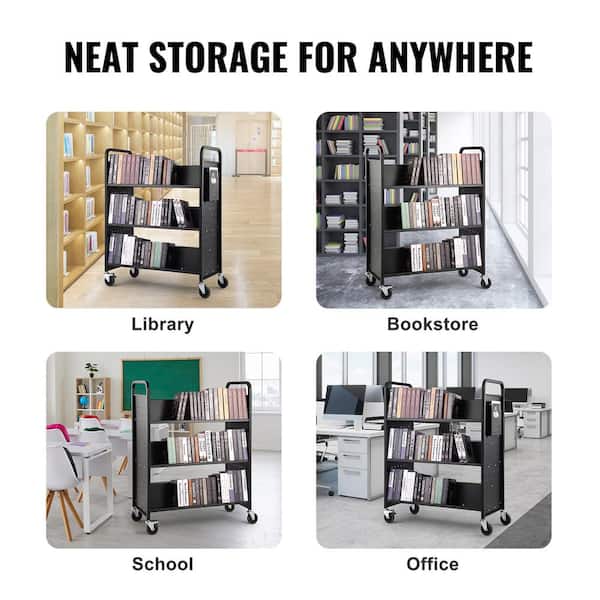 SKYSHALO Book Cart 330 lbs. Library Cart 39 x 20 x 49 in