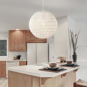Luna 15.7 in. Woven Rattan Orb LED Pendant, White