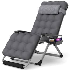 Fnloe 29 in.W Oversized Zero Gravity Chair Metal Outdoor Chaise Lounge with Fossil Gray Removable Cushion and Headrest