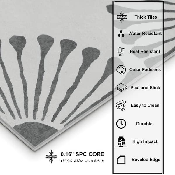 Patterned Gray 9 in. x 9 in. Sun Flower SPC Peel and Stick Backsplash Wall and Floor Tile (1-Pack)