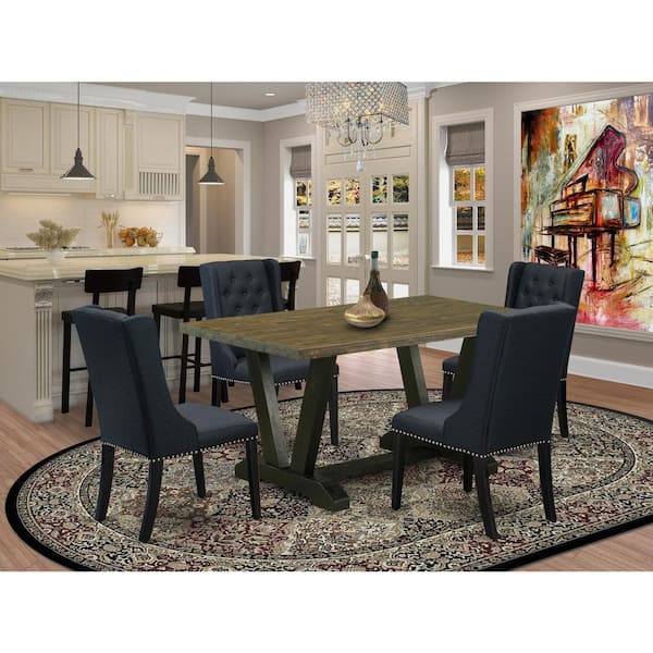 East West Furniture 5-Piece Distressed Jacobean Finish Solid Wood Top Dining table with 4 Chairs with Lattice Back