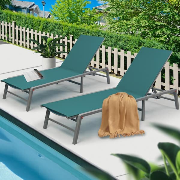 KOZYARD 2Packs Outdoor Lounge Chair Foldable Lounge Chair w/ 5-Adjustable Backrest Lounger Assemble-Free Recliner (Mint Green)