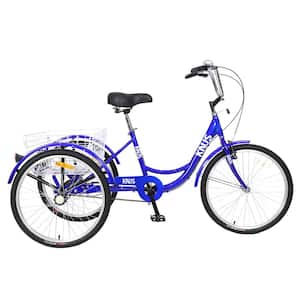 Adult Tricycle Trikes, 3-Wheel Bikes, 26 in. Wheels Cruiser Bicycles with Large Shopping Basket, Blue