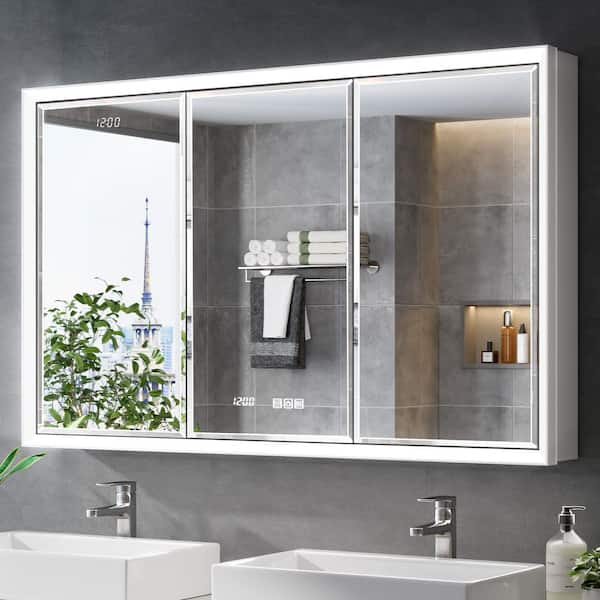 Anglora 48 in. W x 30 in. H LED Beveled Edge Rectangular Aluminum Recessed/Surface Wall Medicine Cabinet with Mirror