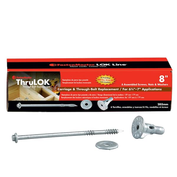 FastenMaster ThruLok 1/4 in. 8 in. External Hex Drive, Hex Head Wood Screw Bolt Fastening System (6-Pack)