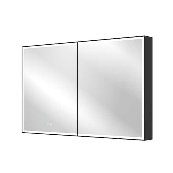 48 in. W x 30 in. H Rectangular Black Aluminum Recessed/Surface Mount LED Medicine Cabinet with Mirror,Outlet,Soft Close