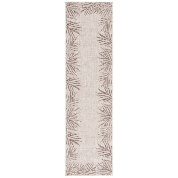 Beach House Beige/Brown 2 ft. x 8 ft. Floral Border Indoor/Outdoor Runner Rug