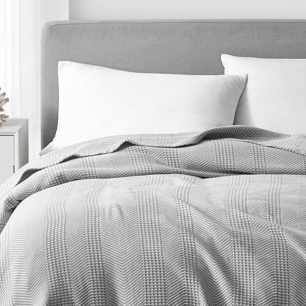 Chevron Grey Twin Cotton Machine Washable Blanket