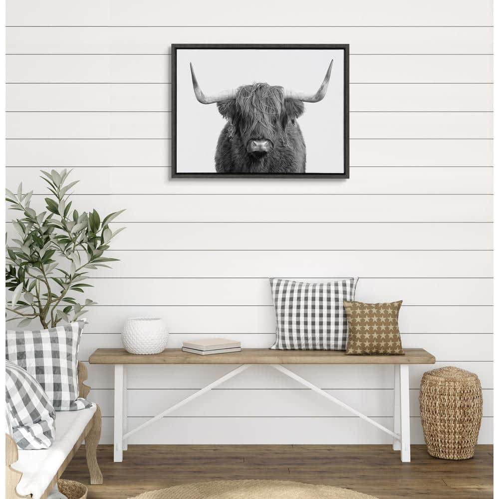 Black and White Highland Cow Canvas Portrait with Polystyrene Frame