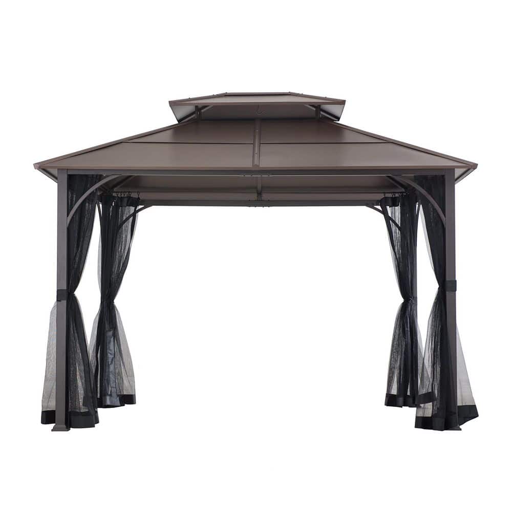 Sunjoy Atasha 10 ft. x 12 ft. Brown Steel Gazebo with 2-Tier